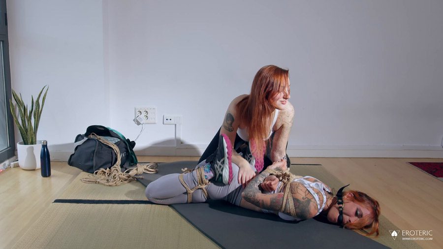 Hogtied Yoga Class Brighid gets bound orgasms after class