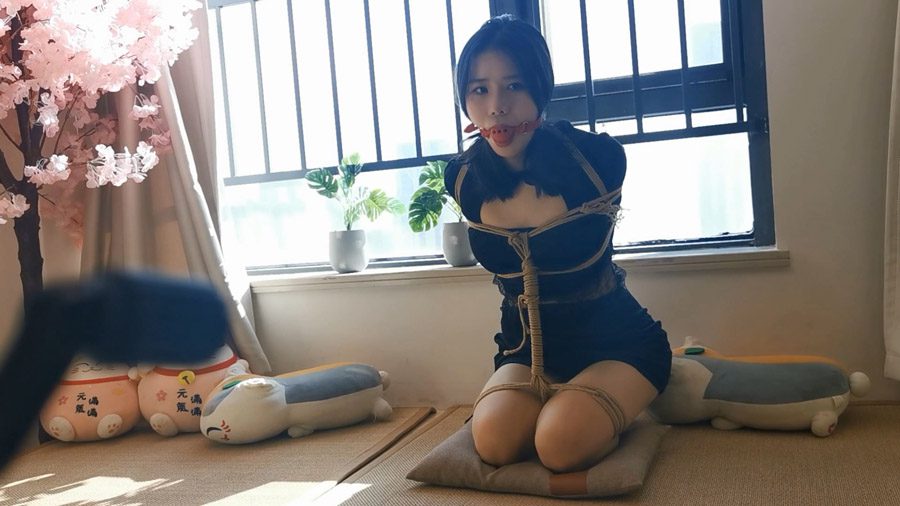 Girl First Hogtied and Kneeling Bondage with Ballgag for 1 hour