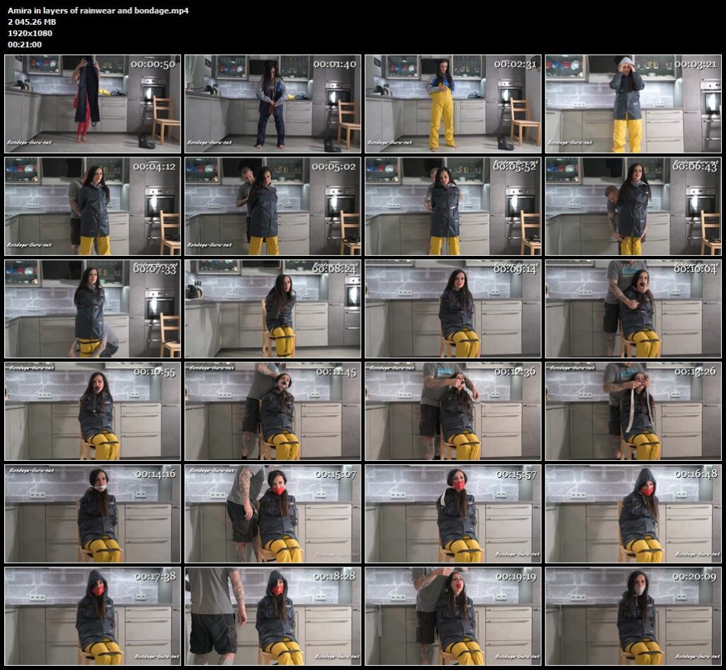 Amira in layers of rainwear and bondage.mp4
