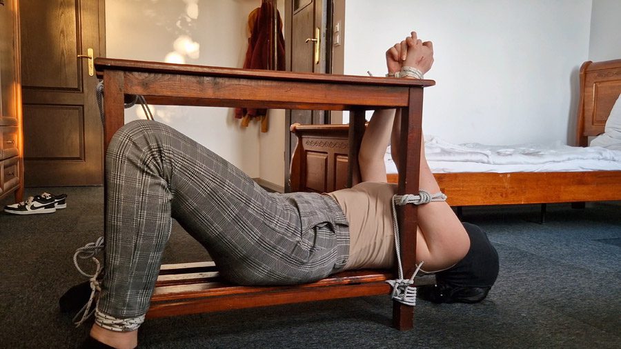 Mily tied to the stool