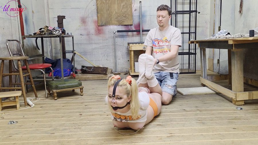 Lil Missy Uk in Extreme Arched Hogtie For Nose Hooked Hooters Girl