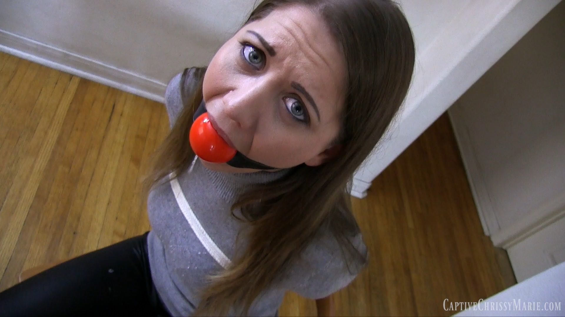 Girls leather leggings ballgagged drooling fan pictures