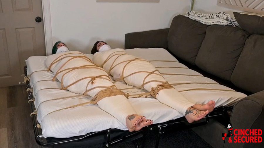 Mia and Bri Gagged Wrapped Roped and Foot Rubbed